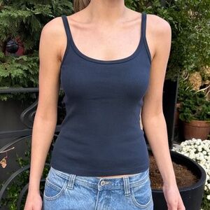 Brandy Melville Soft Ribbed 100% Cotton Navy Blue Tank Top Scoop Neck